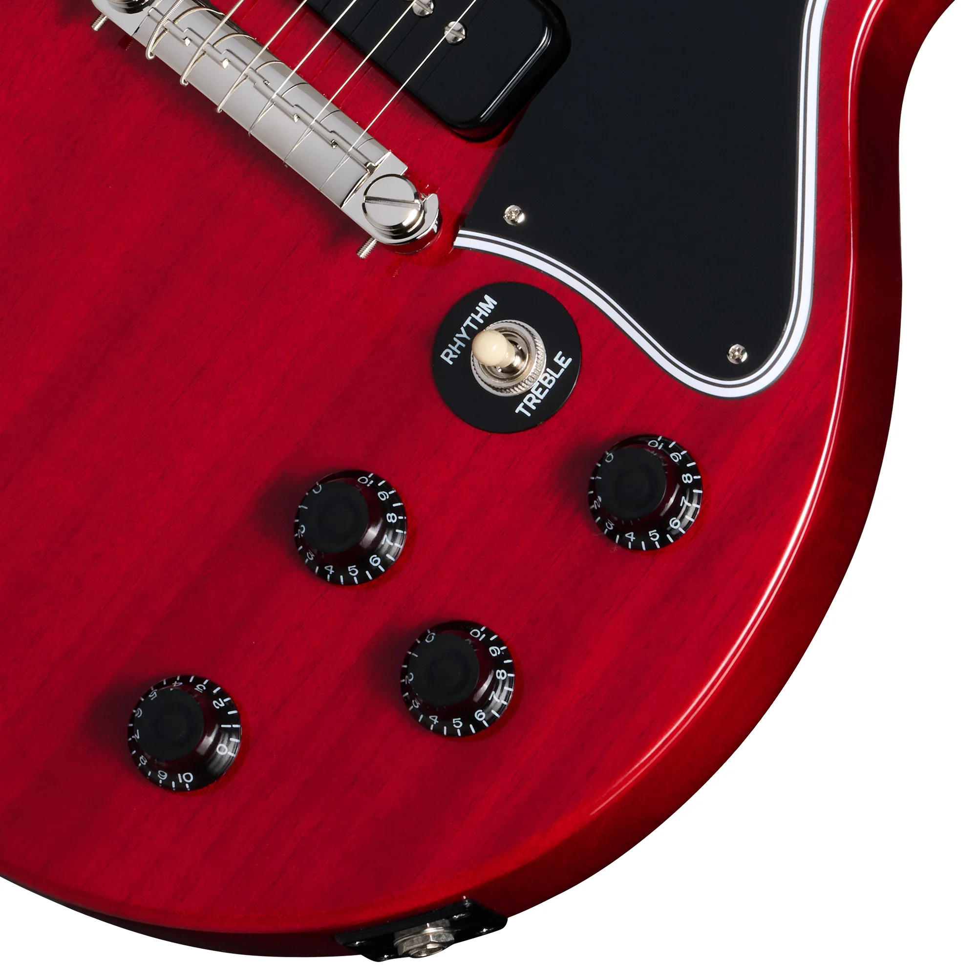 Epiphone Les Paul Special Double Cut Cherry Red Reglerbereich auf dem Korpus
